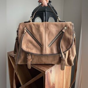 Timeless Vintage Brown Suede Leather Satchel Crossbody Handbag